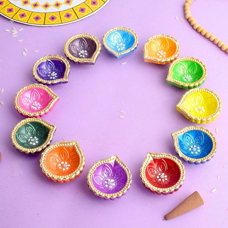 SATVIK 36 Pc Clay Diya Set with Assorted Shubh Labh Stickers | Natural Terracotta Oil Lamps for Diwali, Navratri, Pooja & Home Décor - Image 5